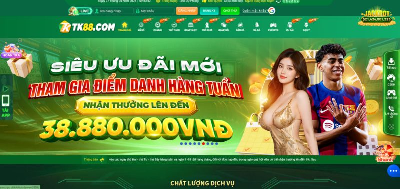 Giao Diện Trang Chủ TK88 - Thiết Kế Thân Thiện, Dễ Sử Dụng